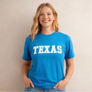 Vintage Fruit of the Loom TEXAS Graphic Tee Shirt Medium Blue Cotton